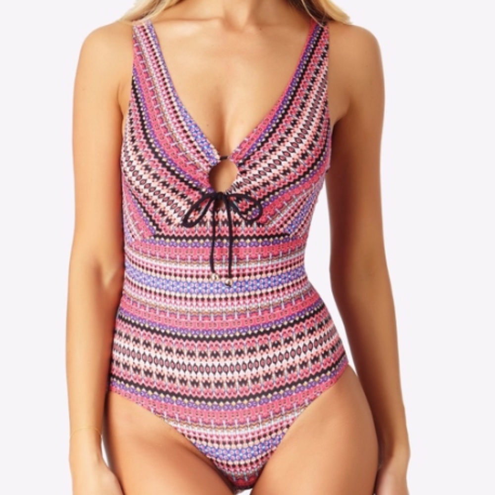 Anne Cole Stevie Striped Cutout One Piece Swimsuit